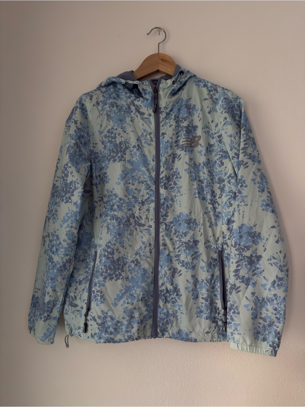 New Balance Womens Blue Green Floral Full-Zip Windbreaker Jacket Size M